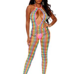 Sexy Crochet Net Footless Bodystocking with Open Crotch